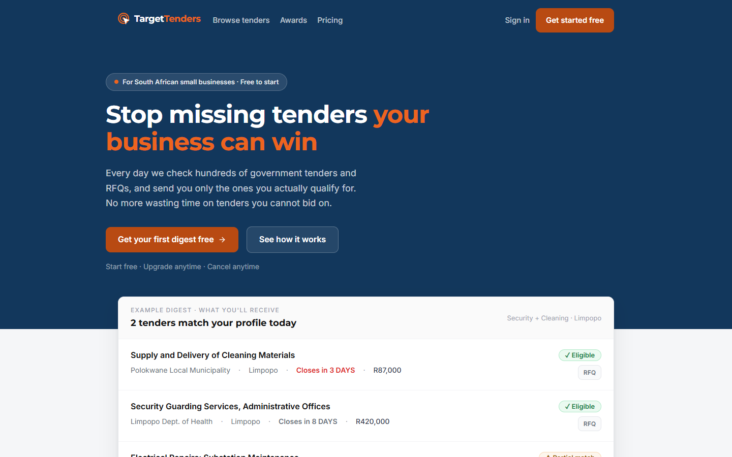 TargetTenders homepage